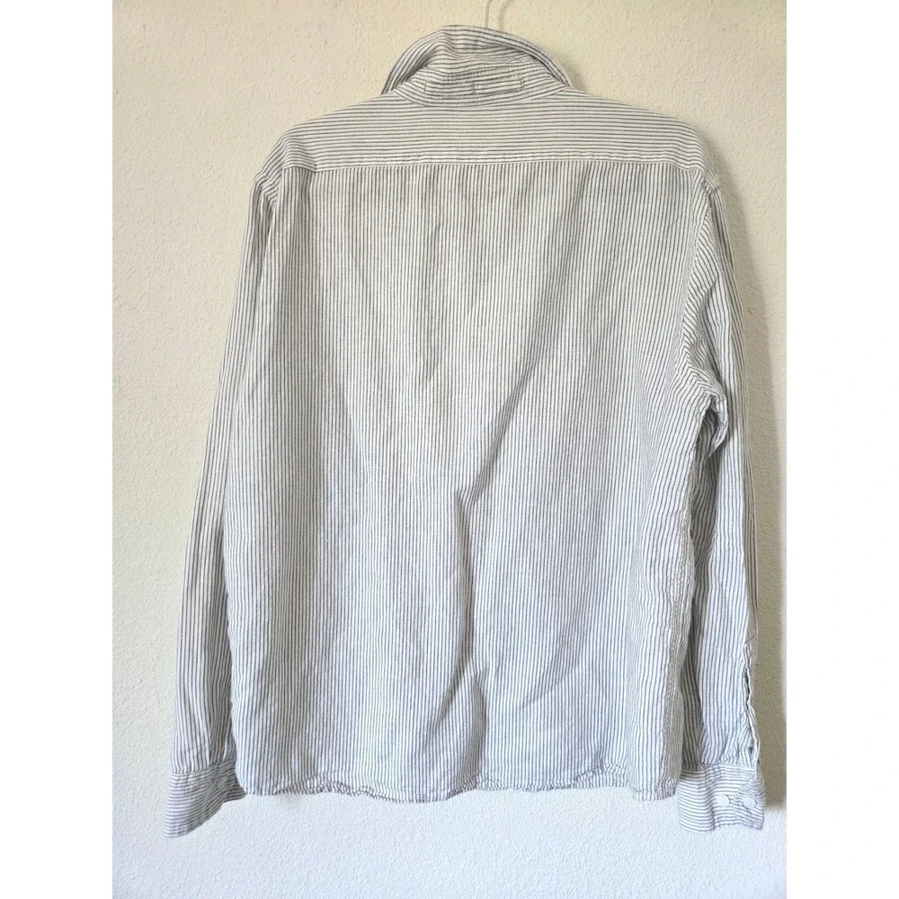 Banana Republic Mens L Slim Linen Blend Striped‎ Long Sleeve Shirt Gray White